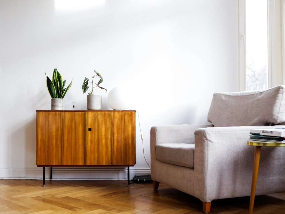 A bright lounge with soft furnishings