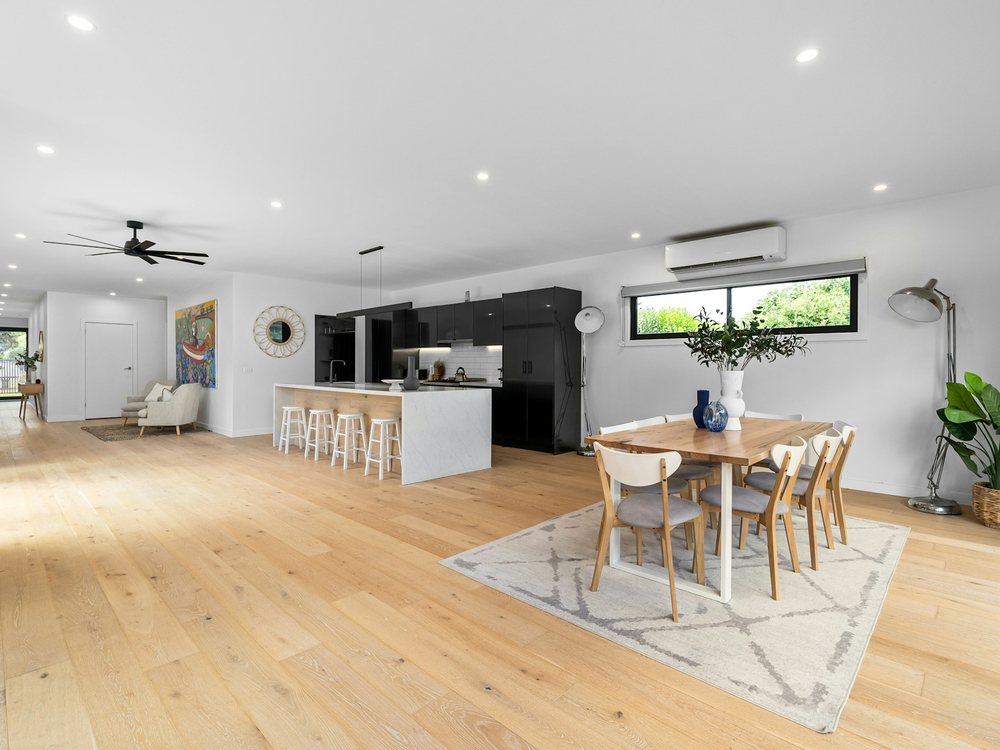 An open-plan living and dining space