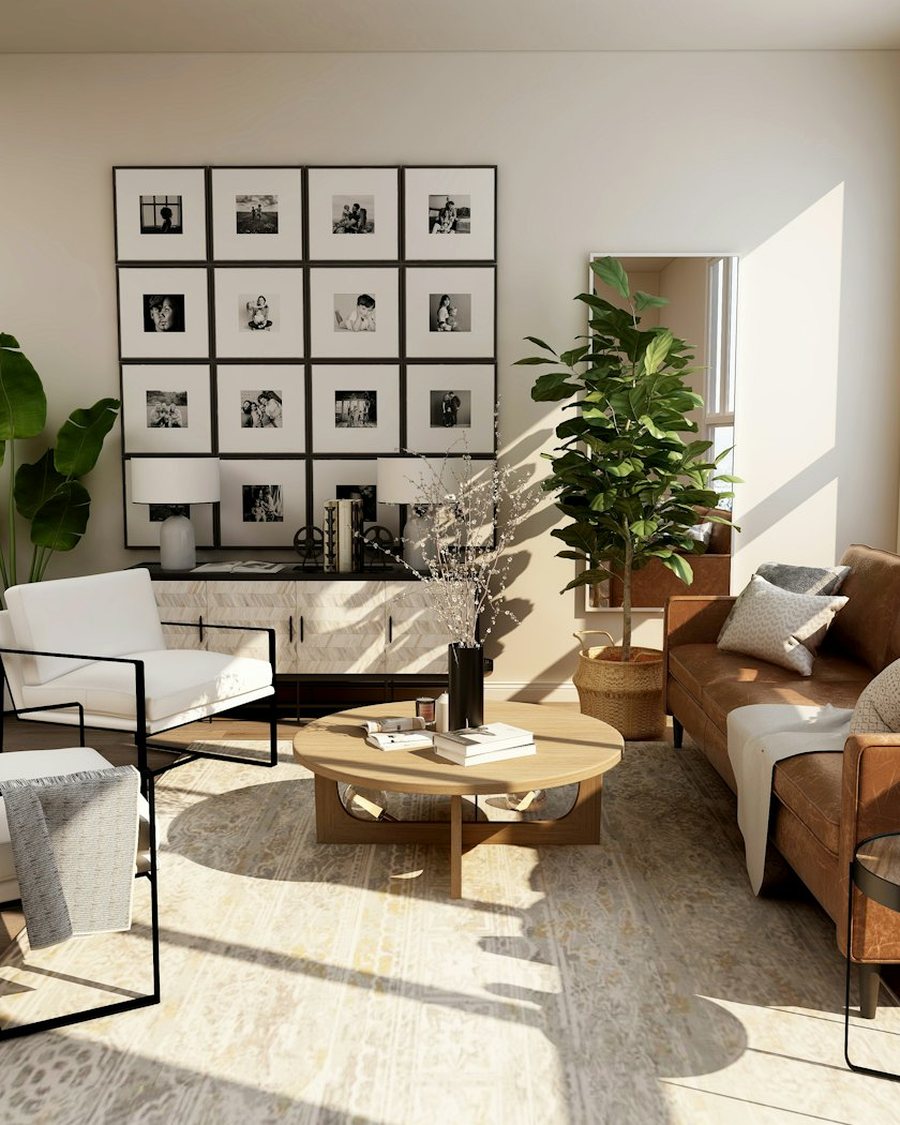 A finished, furnished living room